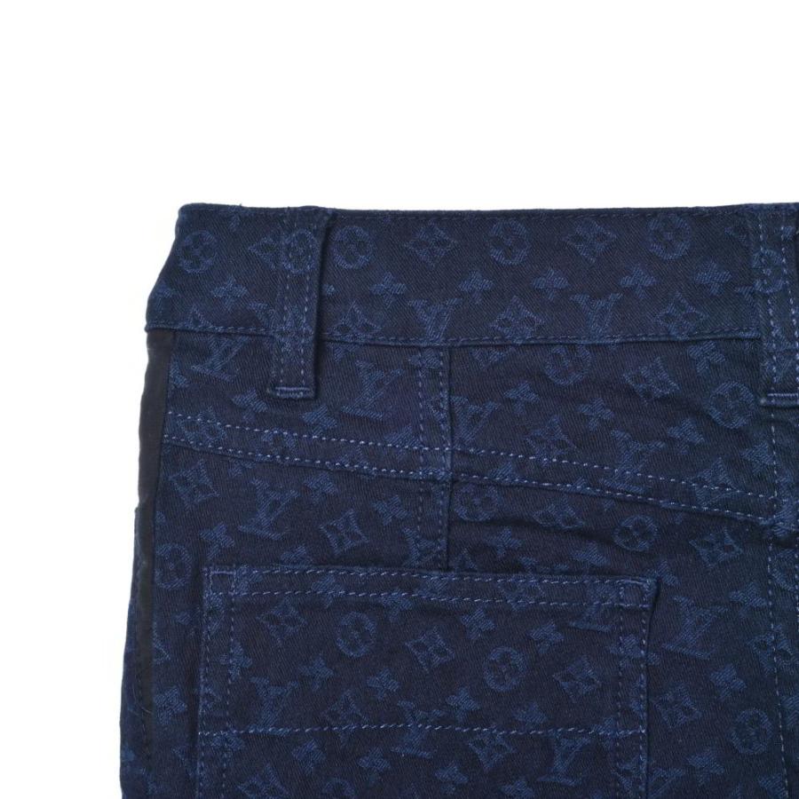 LOUIS VUITTON 美品 総モノグラム 裾レザー切替 デニムパンツ 36 