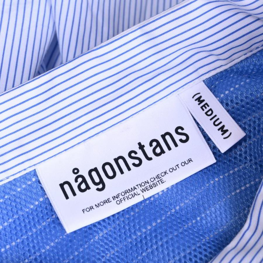 nagonstans ミックスストライプ 半袖シャツ M ブルー ナゴンスタンス 