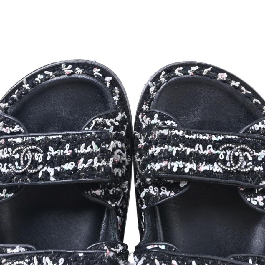 CHANEL G35927 ラインストーン ココマーク ツイード サンダル 36C