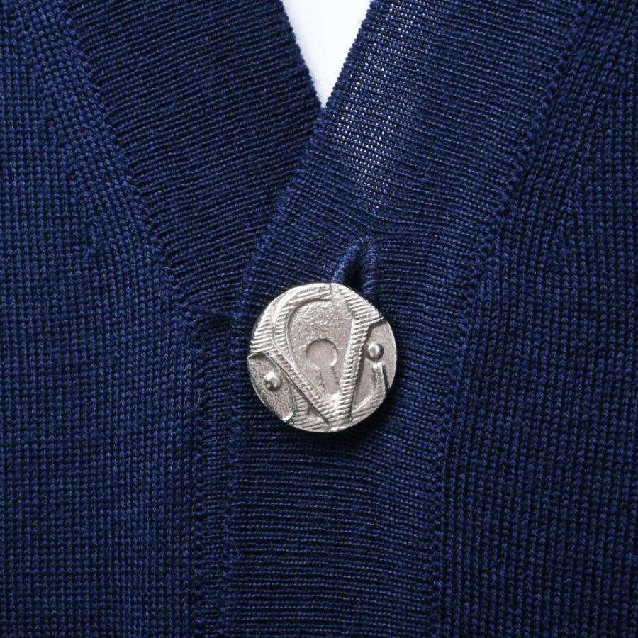 LOUIS VUITTON LV刺繍 ウール カーディガン XS ネイビー ルイヴィトン  