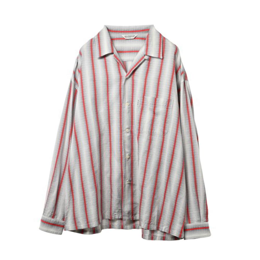 美品 COOTIE ストライプ コットン オープンカラーシャツ L グレー  