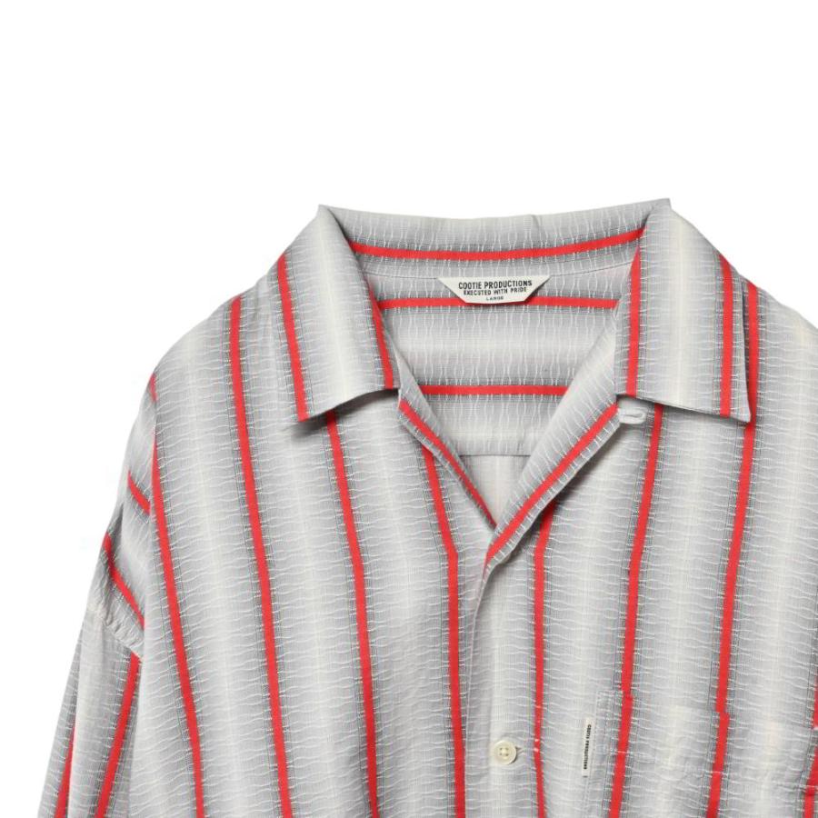 美品 COOTIE ストライプ コットン オープンカラーシャツ L グレー  