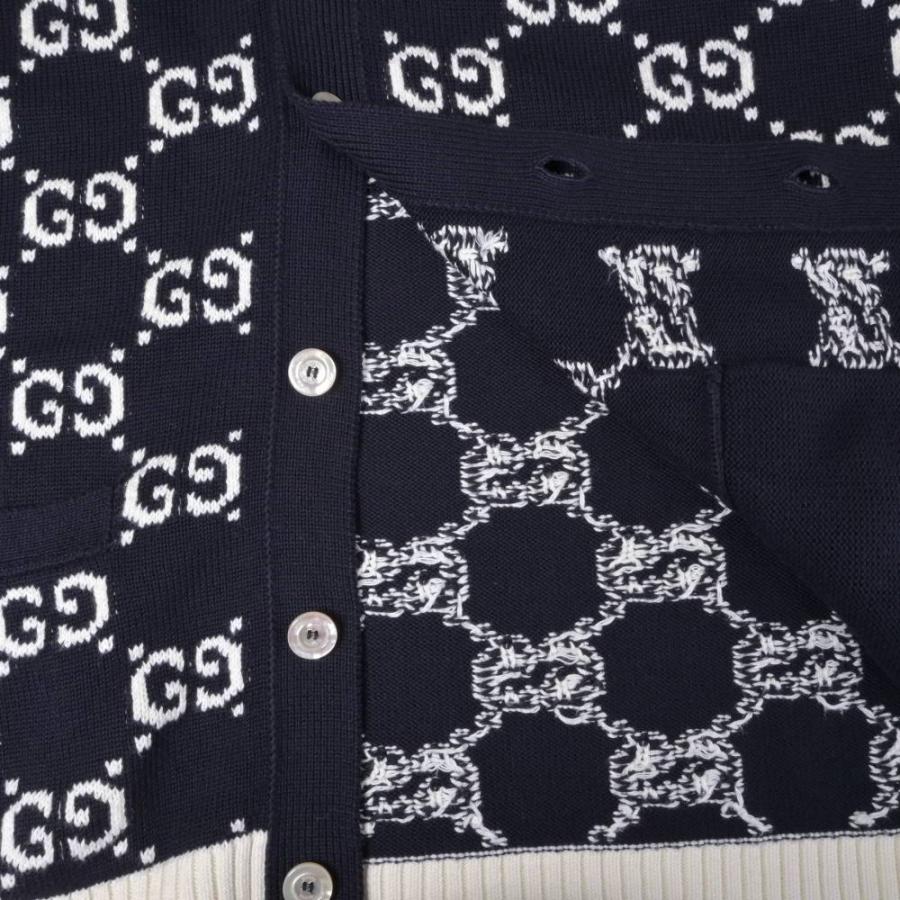 美品 GUCCI 523048 GG柄 コットン ニット カーディガン L ネイビー グッチ KL4SKCUK11_5