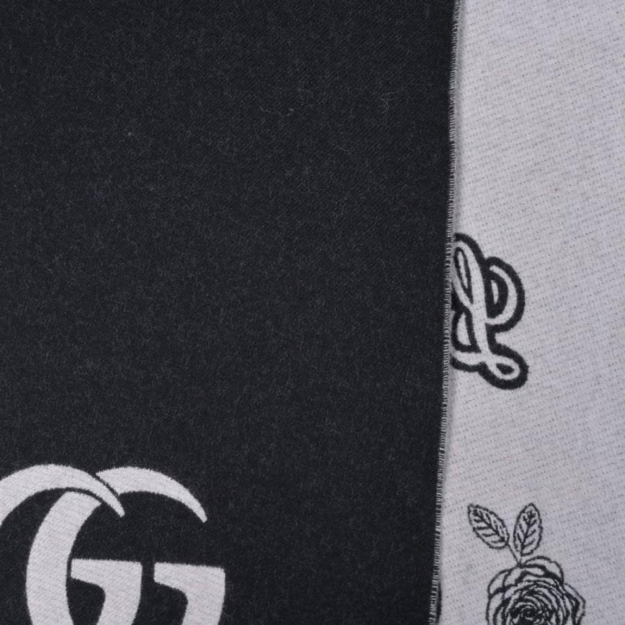 美品 GUCCI L'AVEUGLE PAR AMOUR スネーク ローズ デザイン ウール マフラー 35×180 ブラック グッチ KL4SKALQ14_3