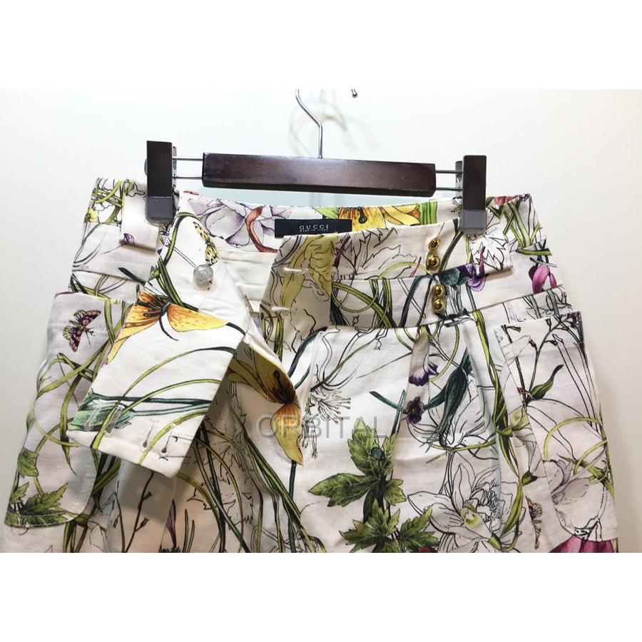 経堂) グッチ GUCCI リネン フローラ ミニ スカート サイズ38 ホワイト  