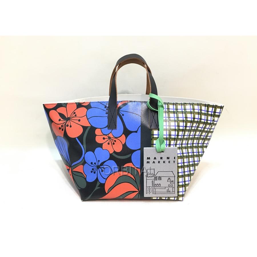 MARNI 経堂) マルニ 舟形 トートバッグ PVC 花柄 チェック MARNI 経堂) マルニ 舟形 トートバッグ PVC 花柄 チェック
