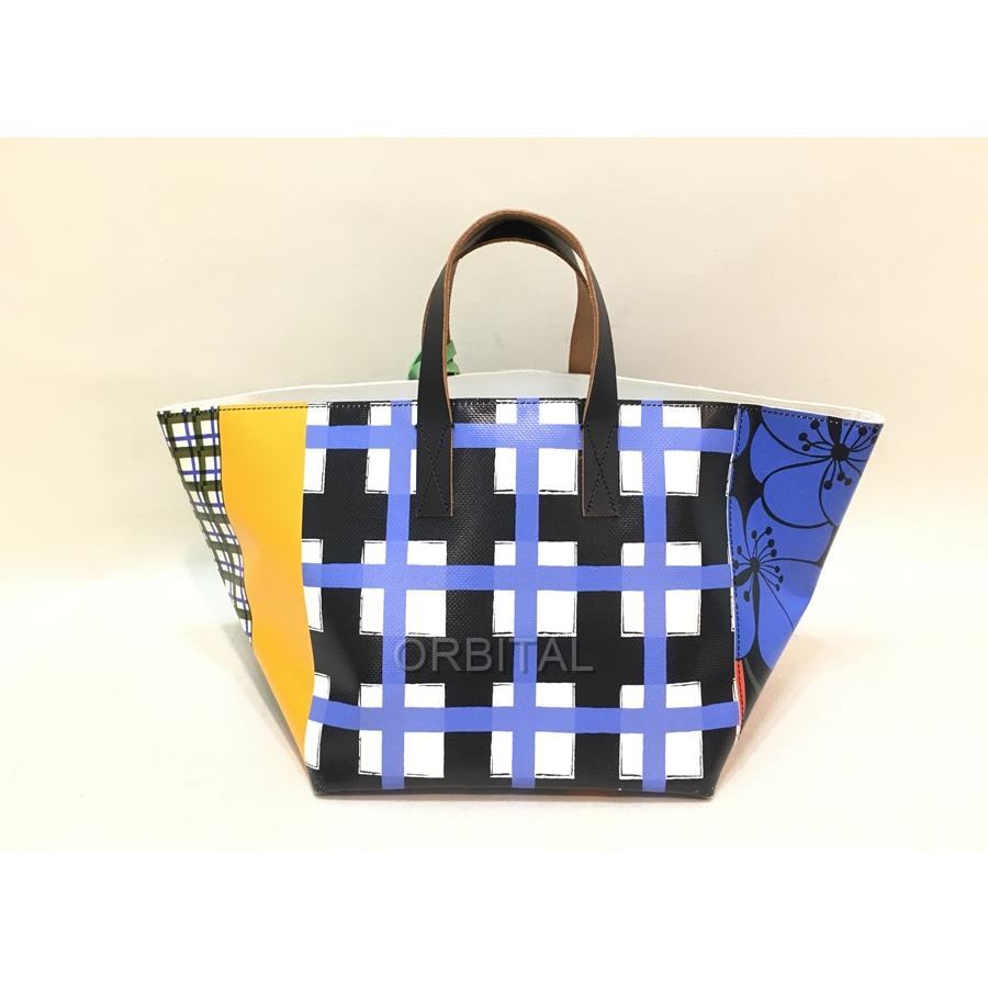 MARNI 経堂) マルニ 舟形 トートバッグ PVC 花柄 チェック MARNI 経堂) マルニ 舟形 トートバッグ PVC 花柄 チェック