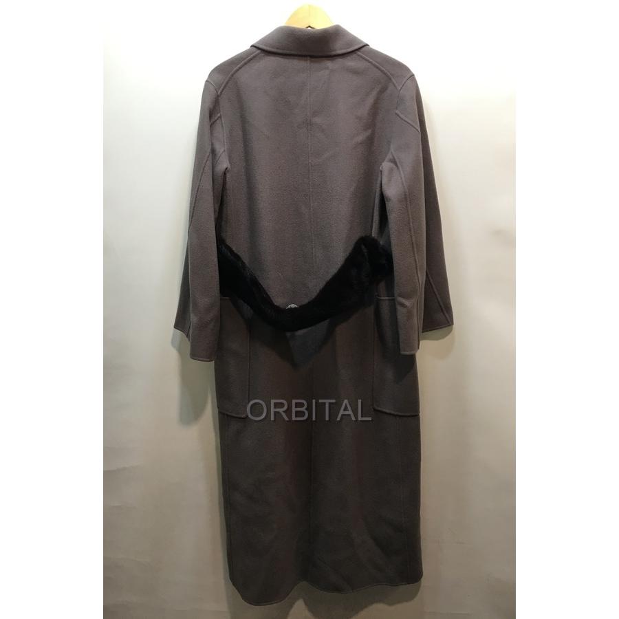 【CYCLASシクラス】ウールアンゴラミンクバックベルトロングコート　グレージュ CYCLASシクラス】ウールアンゴラミンクバックベルトロングコート