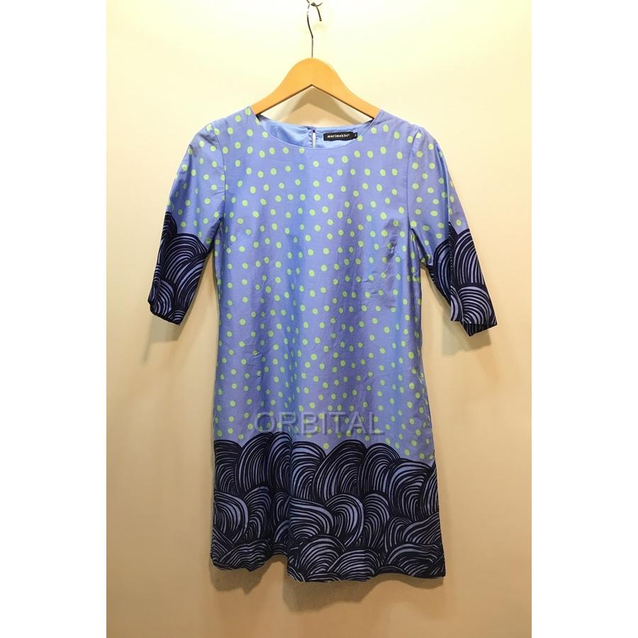 経堂) Marimekko マリメッコ ドット切替ワンピース ワイド 五分丈袖  