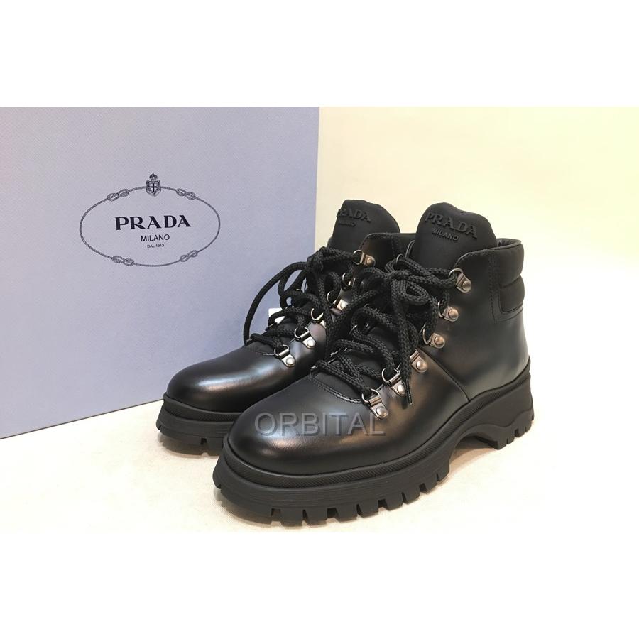 経堂) PRADA プラダ 21AW未使用 ブリクセン Brixxen レースアップブーツ レザー ブラック 39 25cm位 :kyd