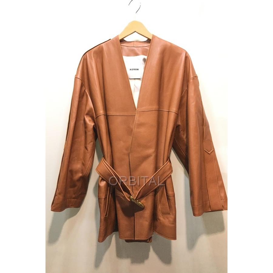 AERON 経堂) アーロン Aeron Bocon belted wrinkled レザー ジャケット  