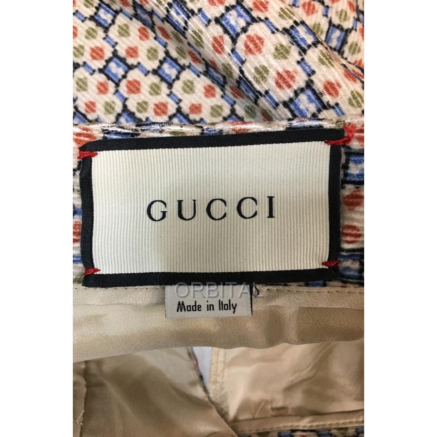 GUCCI 経堂) グッチ 総柄 細コーデュロイ タック ワイド パンツ サイズ 