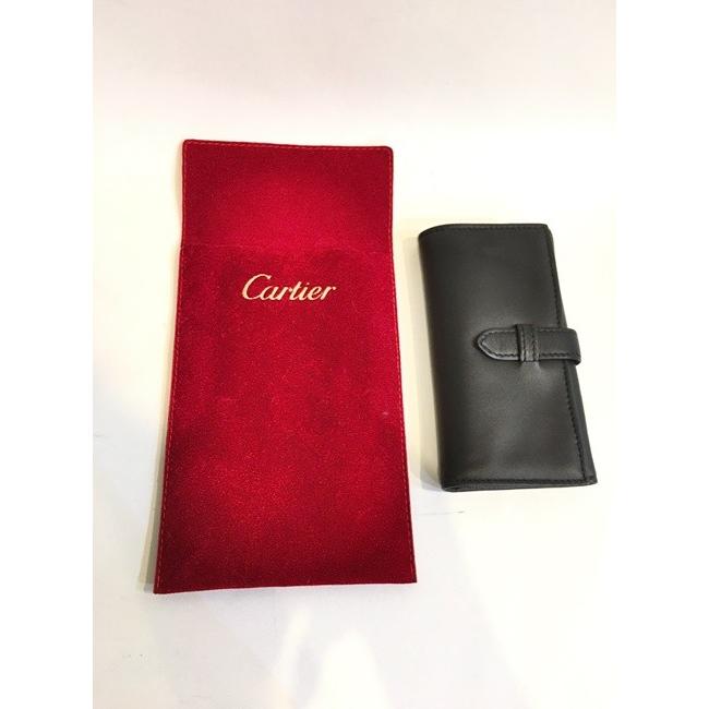 二子玉) カルティエ Cartier 純正品 ウォッチケース 携帯 腕時計保存ケース ベルトケース ブラック ラムレザー  美品 ２点セット｜cycleparadise