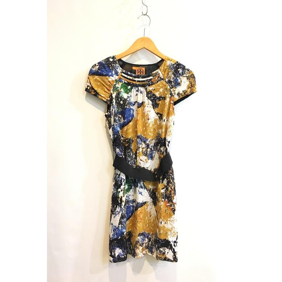 二子玉) トリーバーチ TORY BURCH 総柄ベルト付シルクワンピース