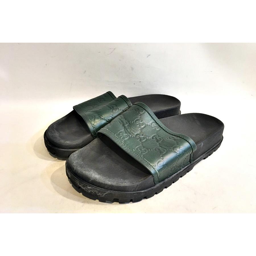 ダブルG 二子玉) グッチ GUCCI 431070 GG柄シグネチャーレザーサンダル 