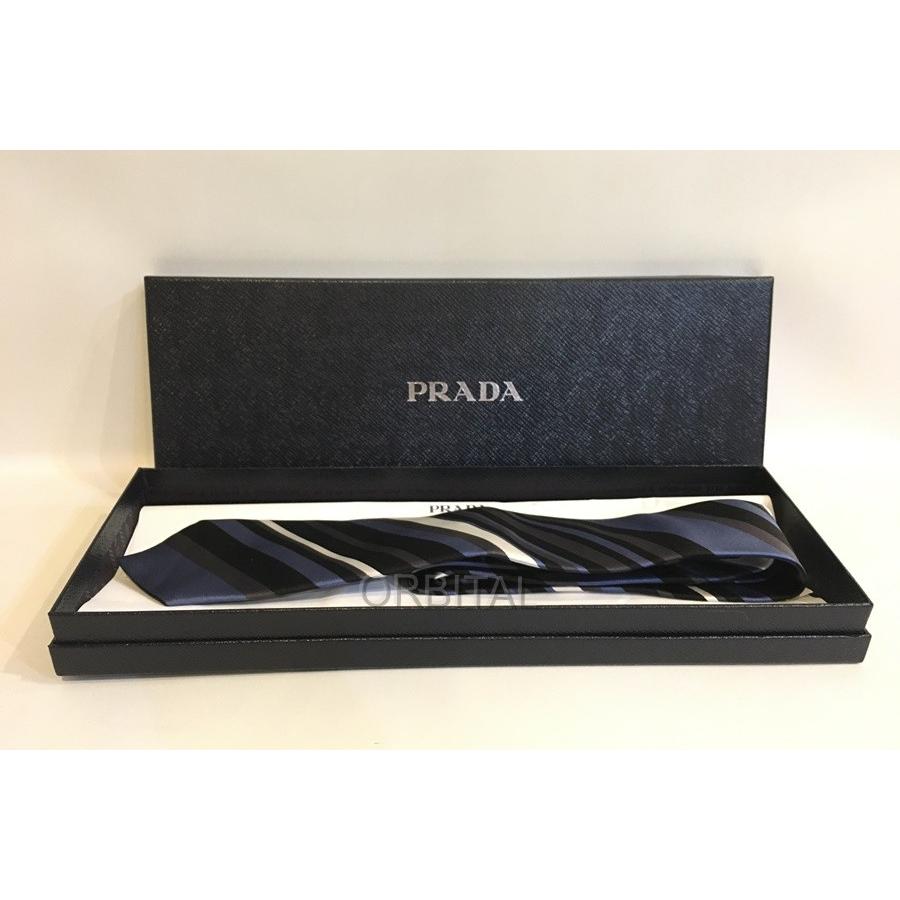 二子玉) PRADA プラダ ストライプネクタイ 極美品 箱付 ブルー系