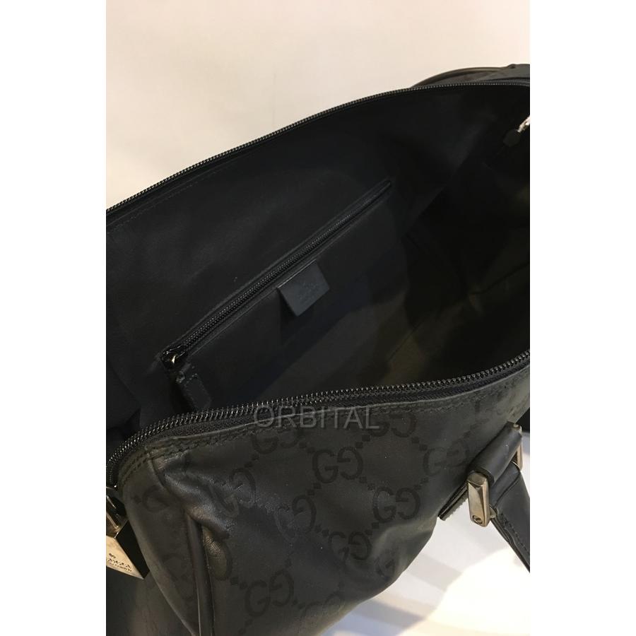 二子玉) グッチ GUCCI ナイロンGG柄ボストンバッグ  0120383 ブラック 黒 レザーハンドル 大容量 シルバー金具 訳有｜cycleparadise｜09