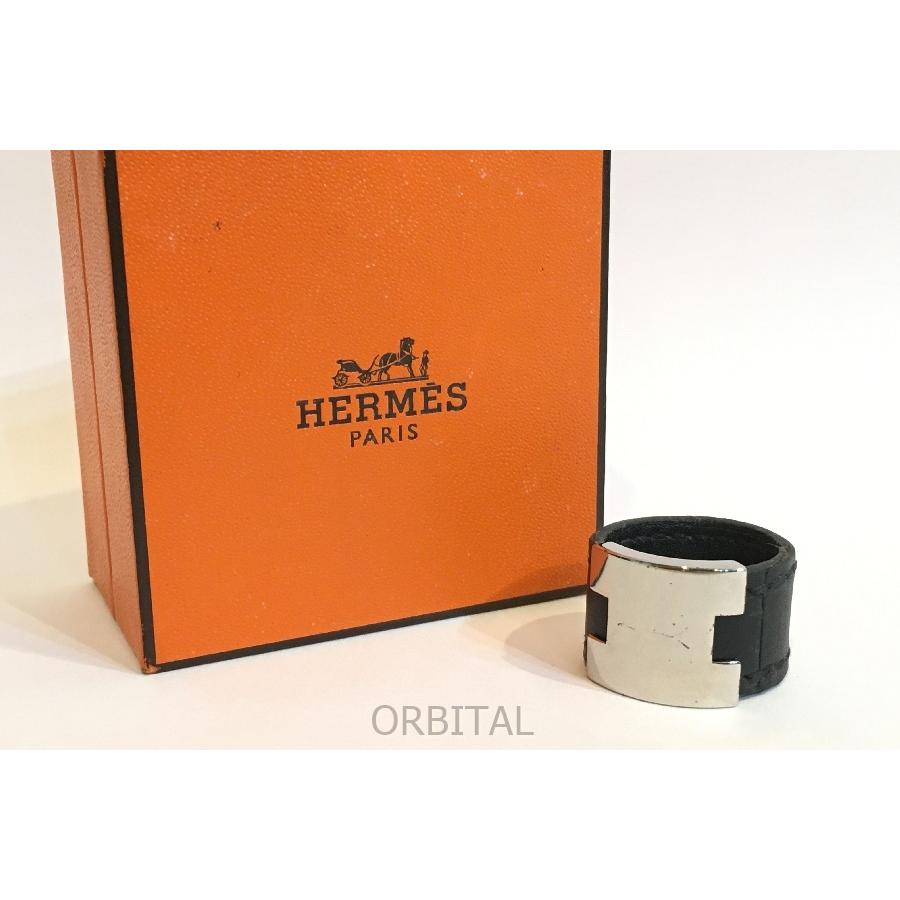 ブランド 二子玉) HERMES エルメス Hロゴレザーリング ブラック ブランド 二子玉) HERMES エルメス Hロゴレザーリング ブラック