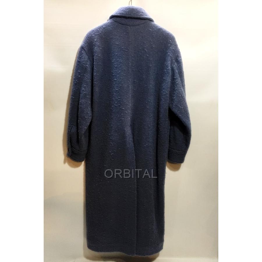 代官山)TELA テラ ウールミックス ニットツイード ロングコート ブルー 