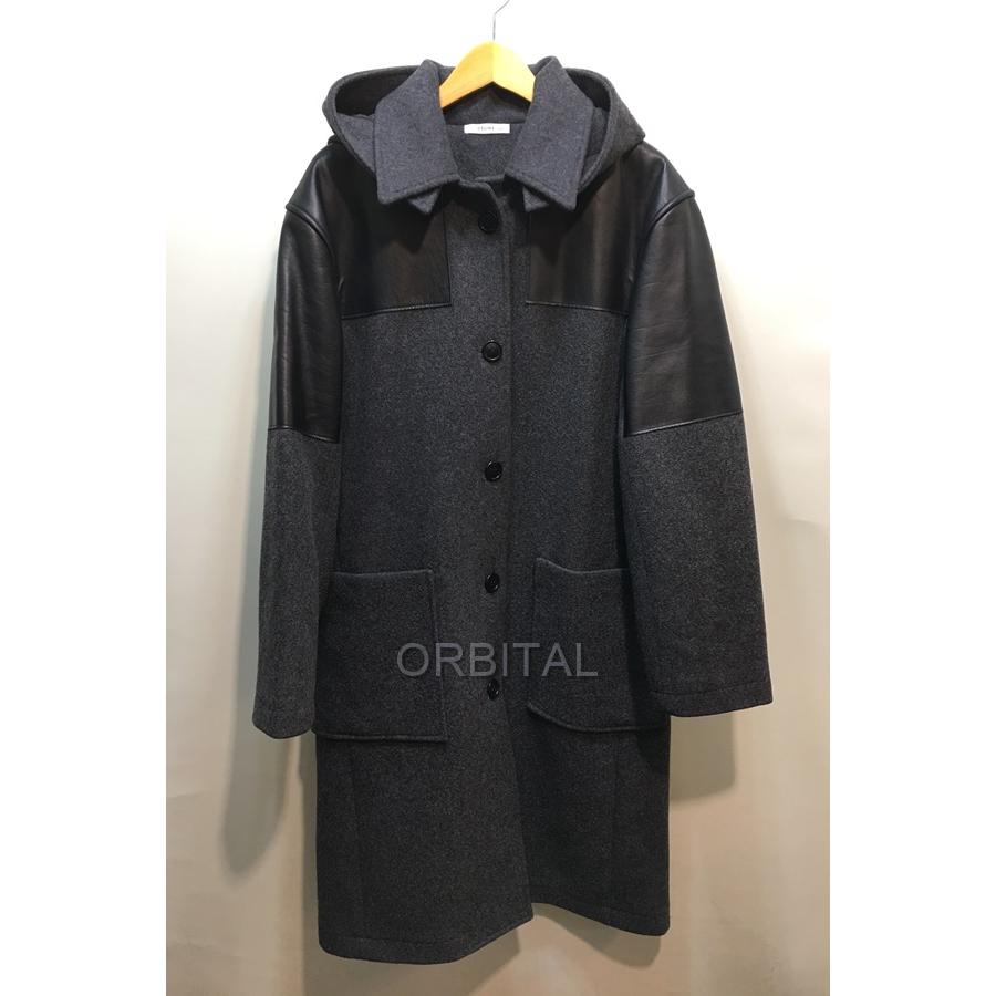 経堂) CELINE セリーヌ レザー切替メルトンコート フード付き 2 8W83