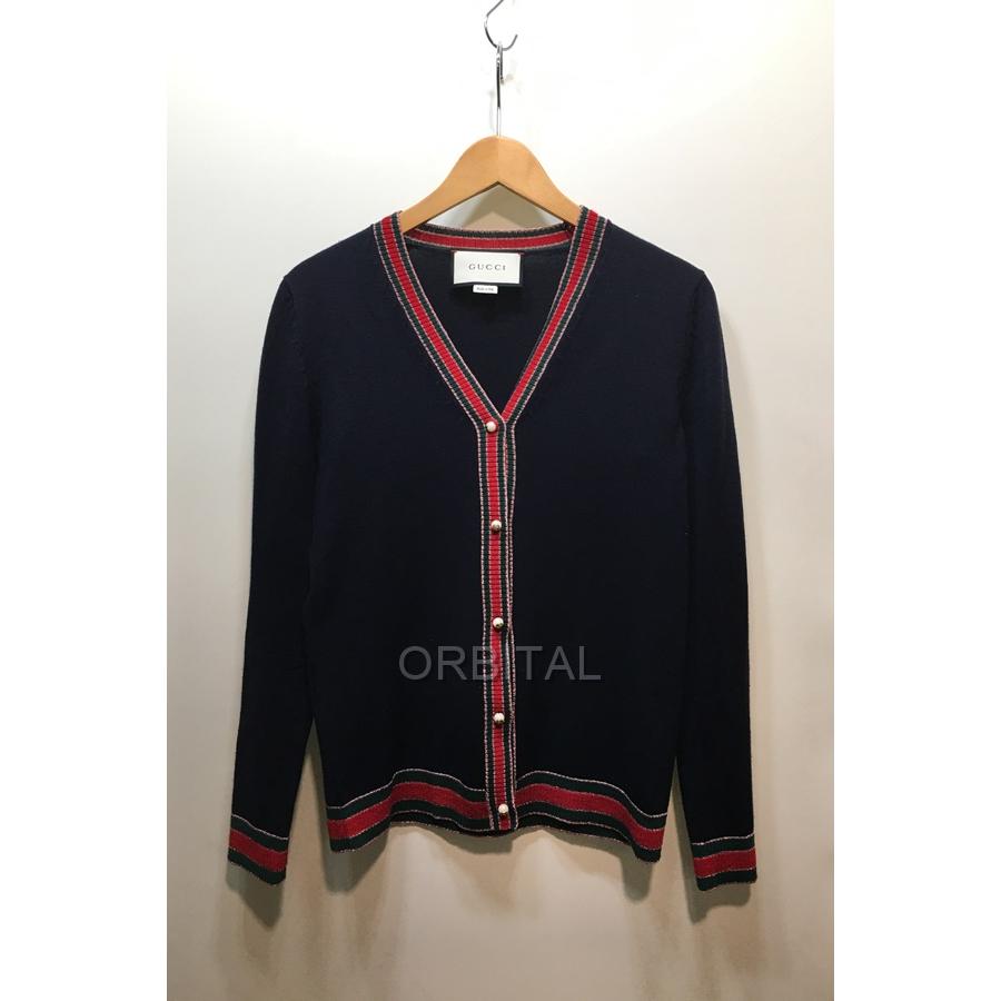 GUCCI カーディガン 長袖 ボタン付き 経堂) GUCCI グッチ GGパールボタン ラインカーディガン Vネック