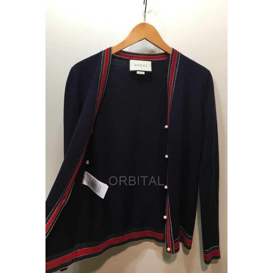 経堂) GUCCI グッチ GGパールボタン ラインカーディガン Vネック