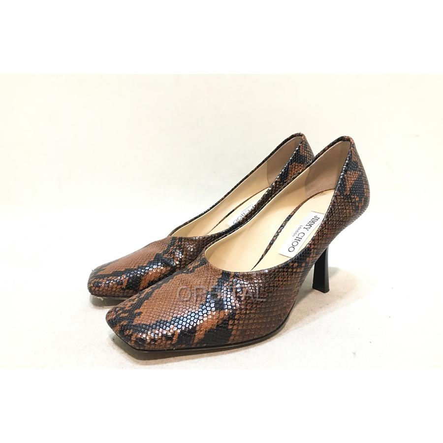 経堂) ジミーチュウ JIMMY CHOO スクエアトゥヒールパンプス パイソン 