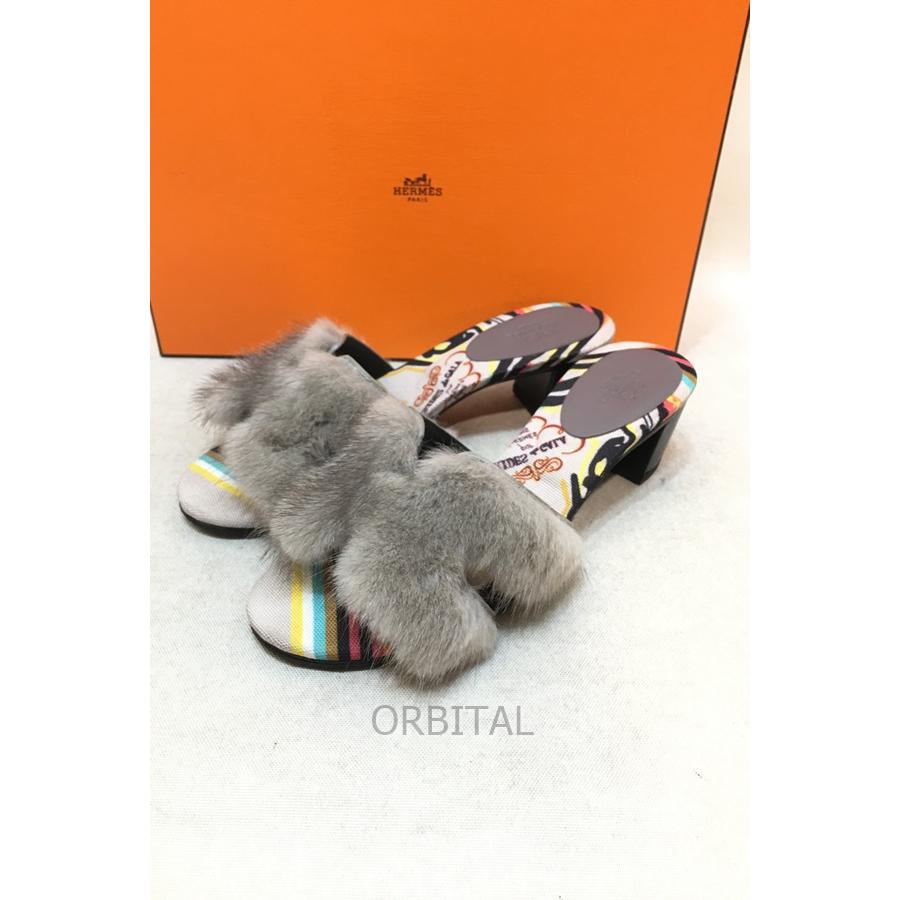 HERMES 経堂) エルメス オラン ORAN ファー サンダル シューズ