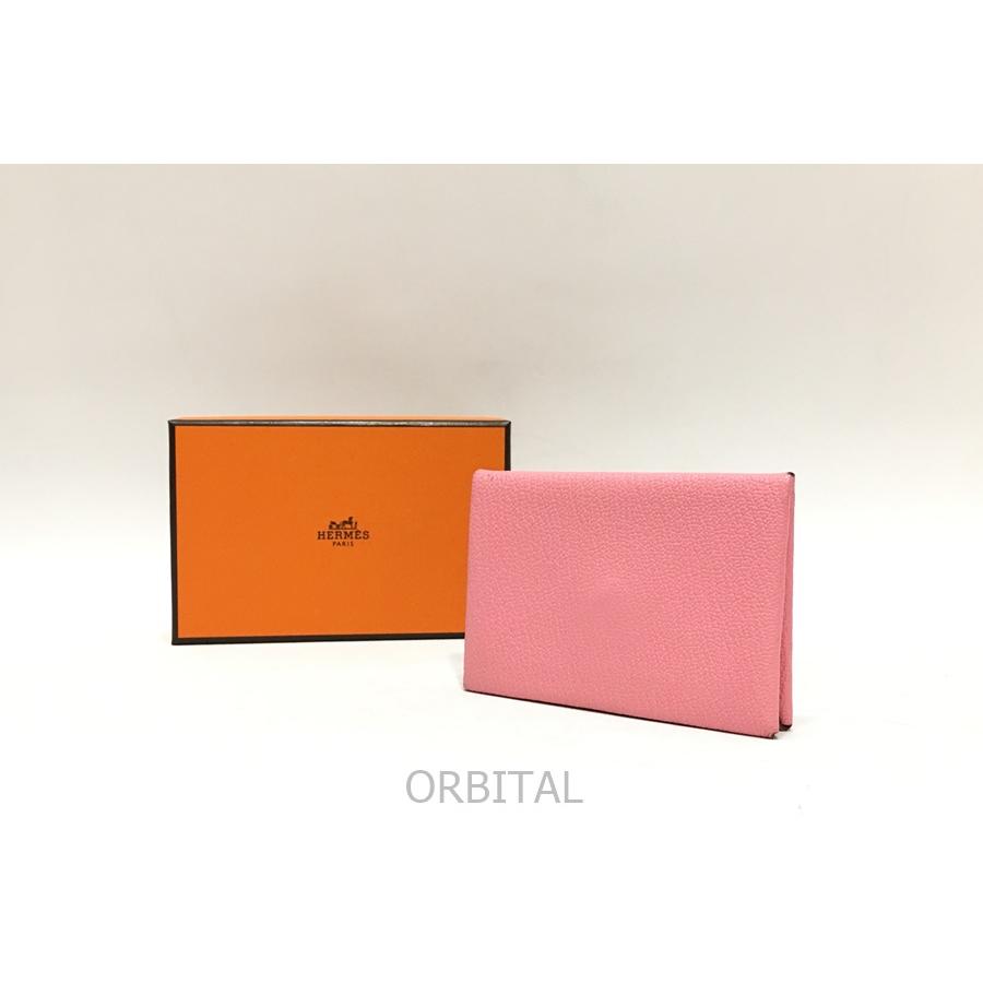 美品 Hermes エルメス カルヴィ ヴェルソ カードケース ピンク レッド 経堂) Hermes エルメス カルヴィ ヴェルソ シェーヴル カードケース