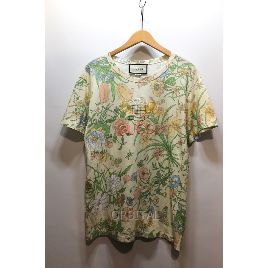 経堂) グッチ GUCCI フローラ テニス ロゴ刺繍 半袖コットンTシャツ 