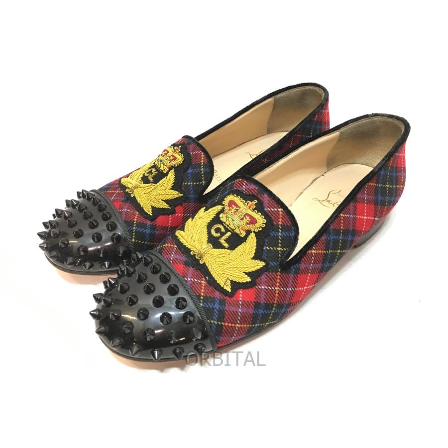 経堂)Christian Louboutin クリスチャンルブタン チェック柄 スタッズ 