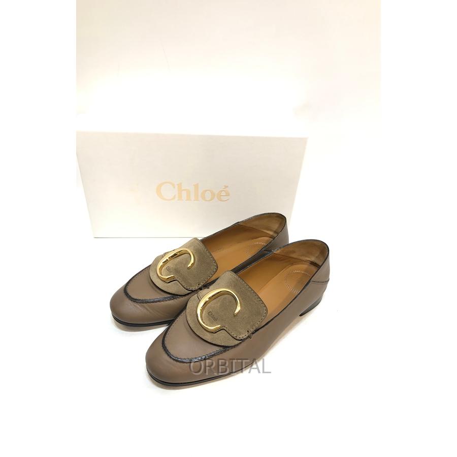 Chloe クロエ ローファー ミュール 2WAY ゴールド金具 グレージュ Chloe（クロエ） 経堂) CHLOE 2WAY バブーシュ ローファー ブラウン