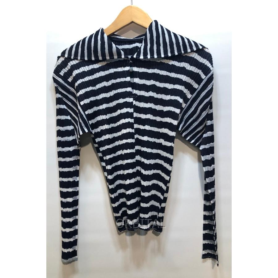 経堂) プリーツプリーズ PLEATS PLEASE ボーダートップス ブラウス 