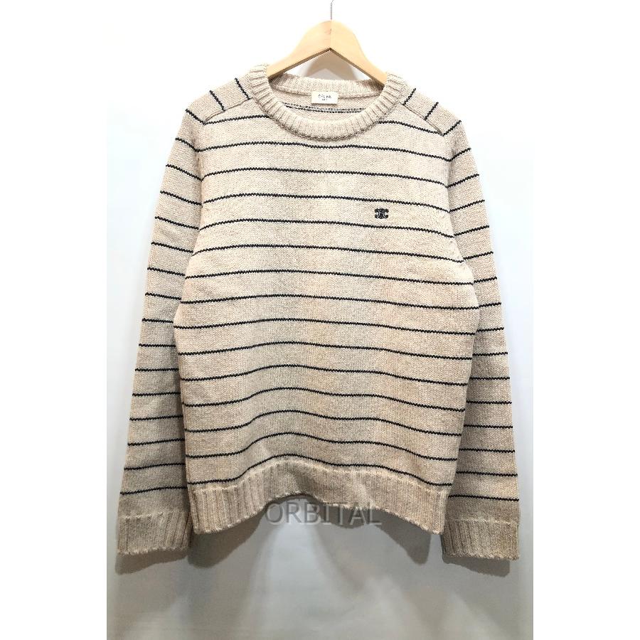 CELINE ベージュ 長袖ニットセーター CELINE（セリーヌ） 経堂) トリオンフ ボーダー クルーネック ニット