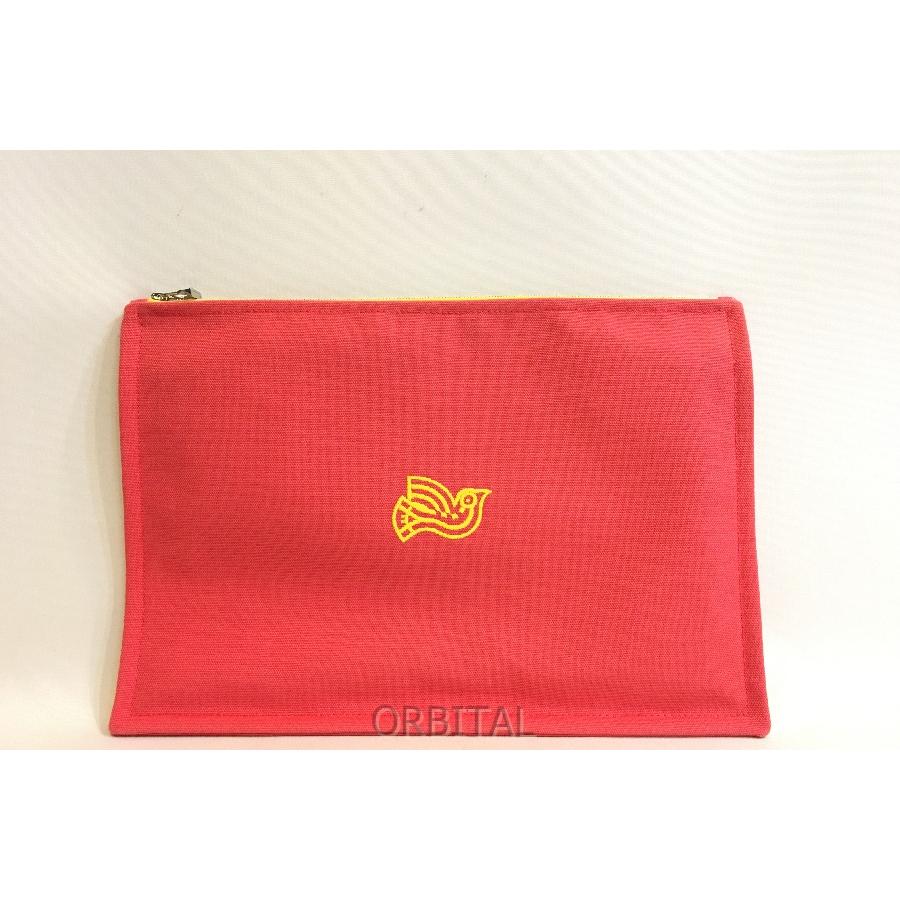 二子玉) エルメス HERMES フラットポーチGM ピンク 鳥刺繍 美品 