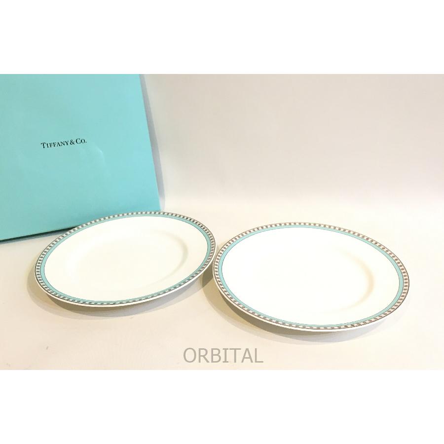 Tiffany&Co.】プラチナブルーバンドプレート ペアプレート 食器