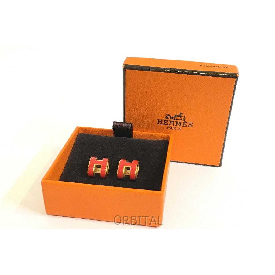 二子玉)エルメス HERMES ポップアッシュピアス ポップH ロゴ レッド 