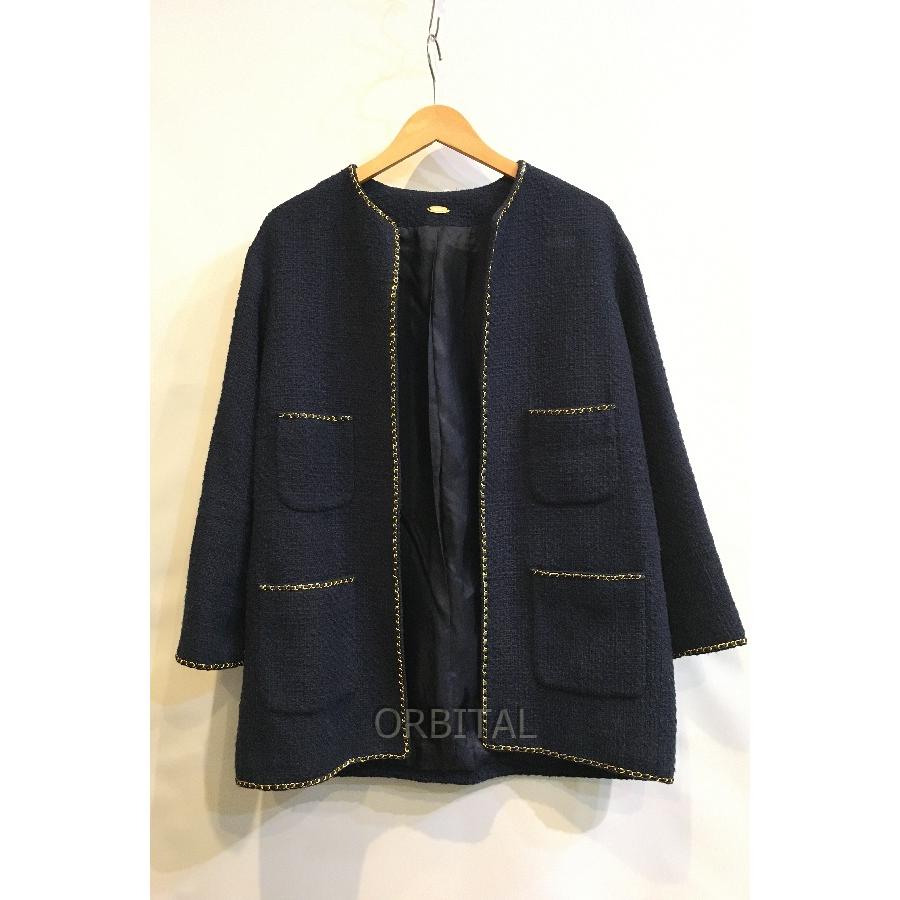 ドゥーズィエムクラス☆tweed Vネック ジャケット☆ネイビー