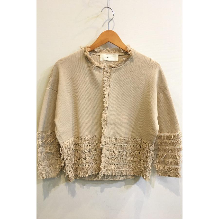 二子玉)CYCLAS シクラス フリンジニットジャケット ノーカラー  
