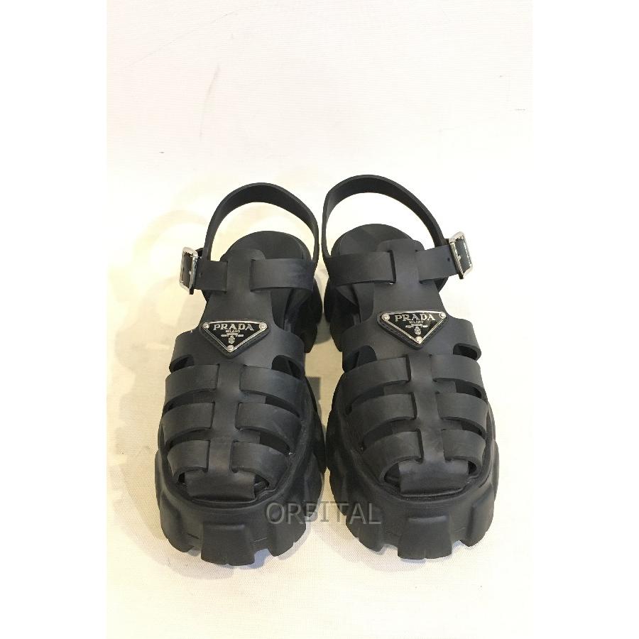 二子玉)プラダ PRADA モノリス ラバー サンダル ブラック 二子玉)プラダ PRADA モノリス ラバー サンダル ブラック
