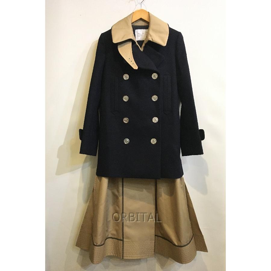 二子玉) Sacai サカイ 21AW Mixed Media Wool Melton Layered Coat