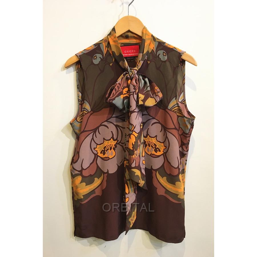 ブランド 二子玉) GUCCI グッチ 未使用 シルクノースリーブ プリント 