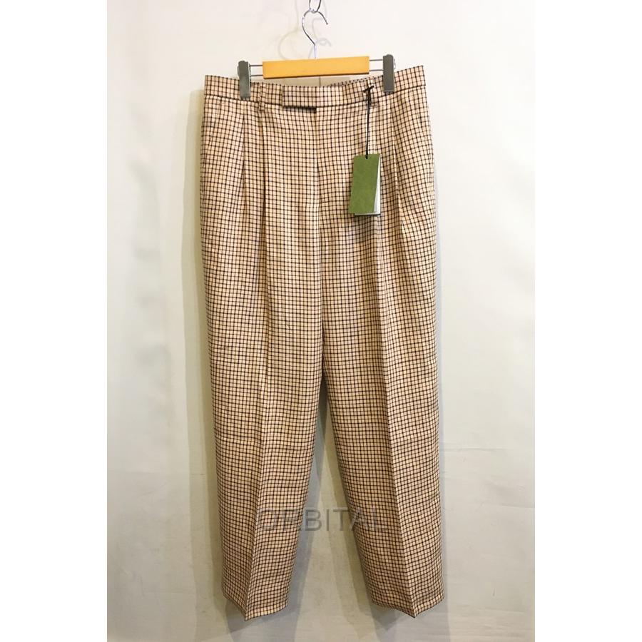 ブランド 二子玉)GUCCI グッチ 未使用 リネンチェックテーパードパンツ