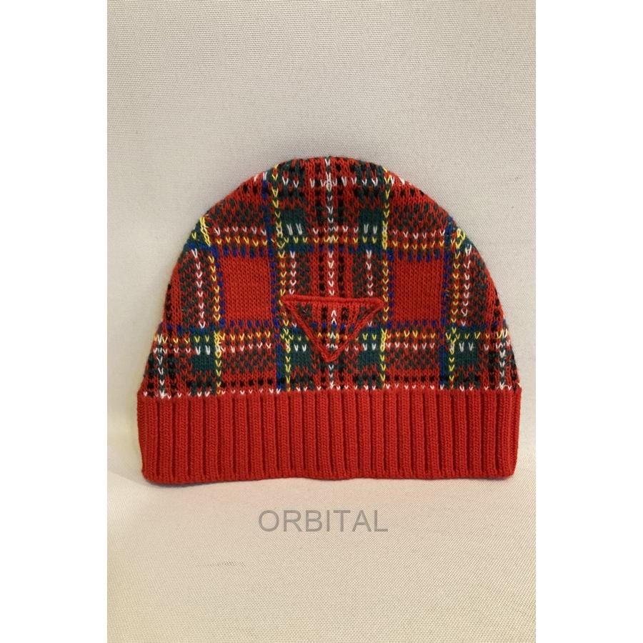 二子玉)PRADA プラダ 未使用 ウールカシミヤチェックニットキャップ