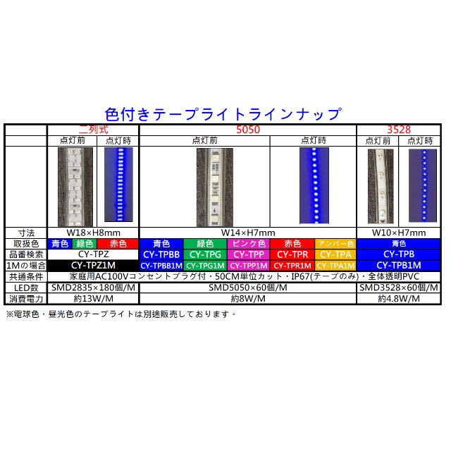 LEDテープライト 二列式 コンセントプラグ付 AC100V 5M 青色 緑色 赤色