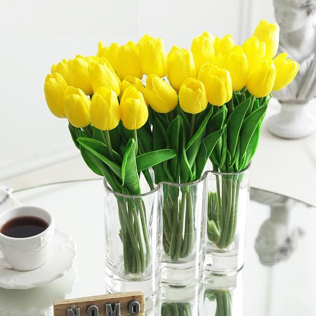 10個の人工チューリップの花ホワイト黄色の実タッチチューリップ花束のための家の庭の装飾結婚式誕生日パーティー偽の花｜cyukusou｜13