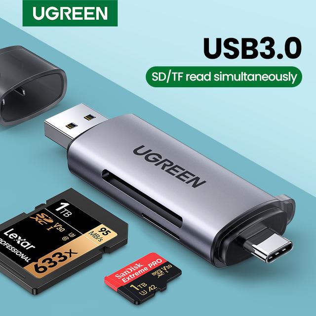 UgreenカードリーダーUSB3.0 usb c sdマイクロsdカードリーダーラップトップコンピュータスマートメモリカードリーダーsd