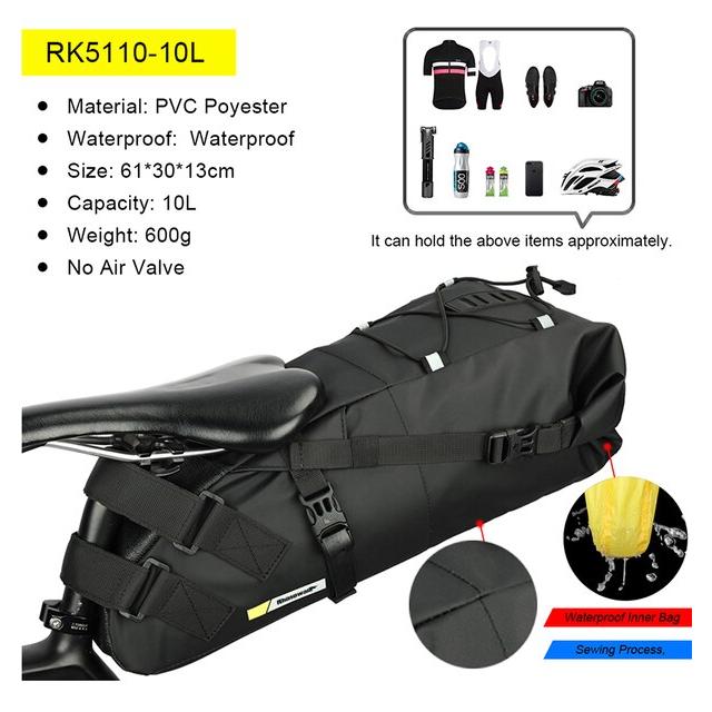 Rhinowalk-防水自転車サドルバッグ,10l,13l,折りたたみ式リアバッグ