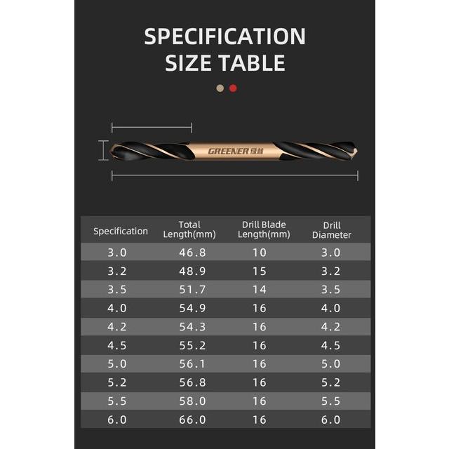 Greener-3.0-6.0mmコバルトコーティングツイストドリルビットセットスーパーハードドリルビットウッド/メタル/ステンレス鋼穴カッター電動工｜cyukusou｜18