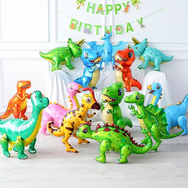 恐竜とアルミニウムの装飾バルーン,1ピース,緑,恐竜,立っている,誕生日パーティー,子供用,おもちゃ,空気